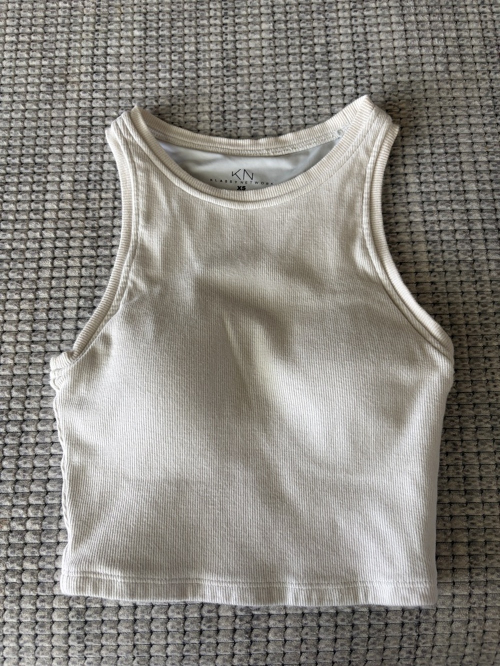 Klassy Network White Ribbed Cropped Tank Top